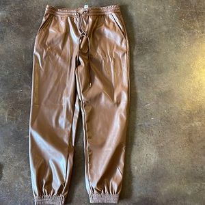 Brown leather joggers